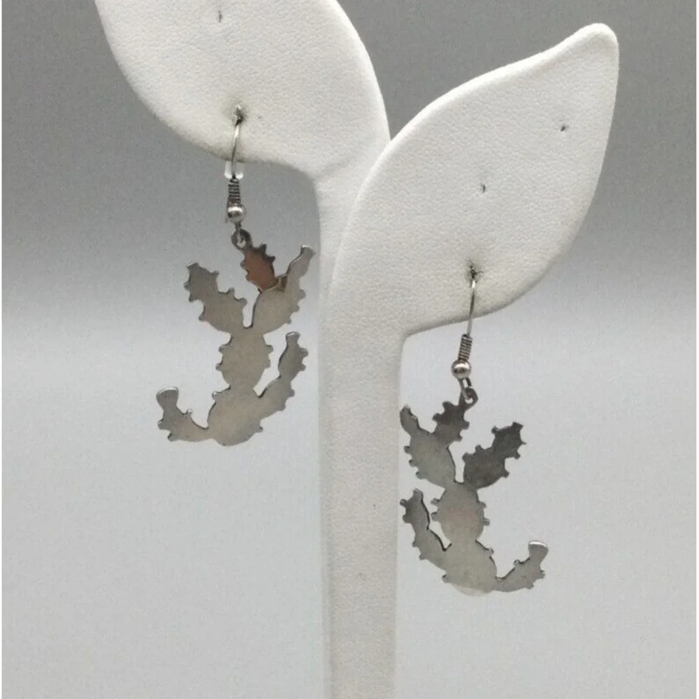 Vtg Trina Badarak Earrings Prickly Pear Cactus Sterling Silver Dangle 1988 7.2g - Picture 2 of 13